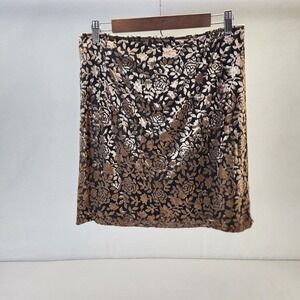 Womens XL Floral Velvet Skirt Brown Black Knee Length Lined Party Cocktail XL